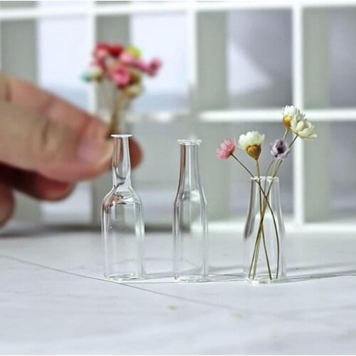 2Pcs 1/12 Dollhouse Mini Home Scene Glass Bottle Simulation Model Toy DIY Props