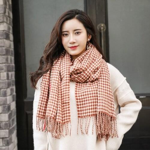 2020 Autumn Winter New MenS And WomenS Houndstooth Scarf Thick Versatile Soft Cashmere Plaid Fringed Shawl Neckerchief Bandana