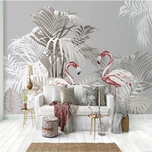 Wellyu Custom wallpaper 3d Nordic ins hand-painted tropical plants flamingo palm tree background wallpaper papel de parede