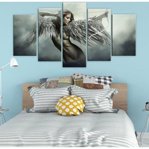 5 Panel Angel wings body sensual for wall Art Canvas HD Print Picture Painting Home Decor Anime Fantasy Wing Sexy Girl nude post