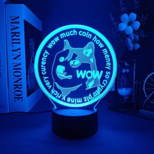 Acrylic LED Night Light Dogecoin Bitcoin for Room Decorative Nightlight Touch Sensor 7/16 Color Changing Desk Table Night Lamp