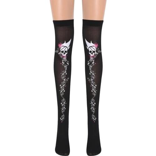 Adult Black &White Skull Printed Pattern Scary Socks Gothic Stockings Halloween Party Cosplay Clothes Women Costume Accessories