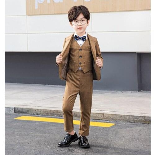 2021 Childrens suit handsome British boys dress three piece flower party boy suit clothes boy sets performance garment suits