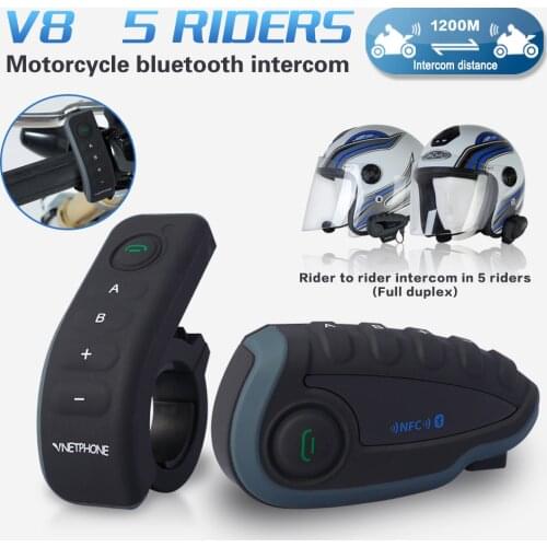 Free shipping 2PCS/Set VNETPHONE V8 Bluetooth Motorcycle Helmet Intercom Headset 5 Riders Motorcycle Headset with Remote Control
