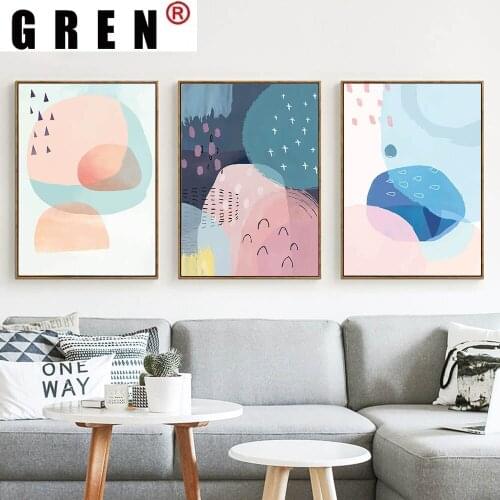 GREN Abstract Geometry Color Blocks Landscape Cartoon Canvas Painting Wall Art Print Poster Picture Modern Living Home Decor