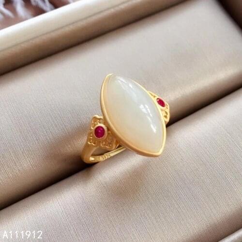 KJJEAXCMY fine jewelry natural white jade 925 sterling silver new men women ring support test beautiful
