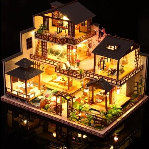 Doll House Wooden Furniture Diy Dollhouse Miniature Puzzle Assemble Miniatures Dollhouse Kits Educational Toys For Children Gift