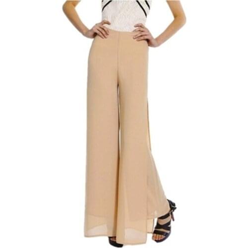 Side Split Wide Leg Pants Women Hot Sale Fashion Chiffon trousers High Waist Long Trousers Casual Slim Loose Pant Pantalones