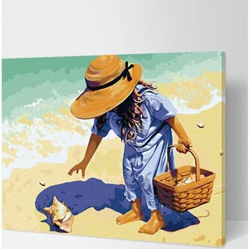 MaHuaf-X084 girl picking the shells painting by numbers on canvas on the frame Unique Gift For livingroom Decor Wall Artwork