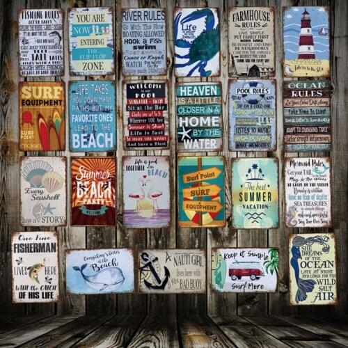 [ Mike86 ] Summber Beach Ocean Sea FishMan Metal Sign Vintage Pub Store Retro Iron Painting art Poster Art 20*30 CM LT-1779
