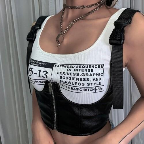 Fashion Black PU Leather Vests Sexy Tops Women Ladies Casual Solid Color PU Leather Sleeveless Low Cut Vest Casual Clubwear Tank