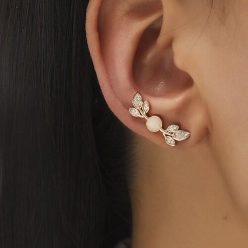 Fashion Simple Stylish Gold Leaf Clip Earring For Women Without Piercing Puck Rock Vintage Crystal Ear Cuff Girls Jewerly Gifts