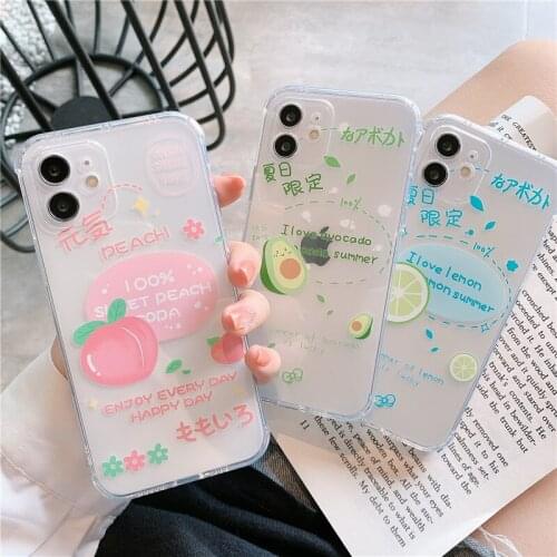 Cute Cartoon Avocado Lemon Peach Phone Case for IPhone 12 11 Pro Max XS XR SE20 7 8 Plus X Fruit Clear Silicone Soft Back Cover