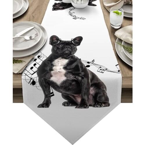 Animal Dog Headphone Music Funny Table Runners Home Dining Coffee Table Decor Table Cloth Wedding Decoration Table Cover