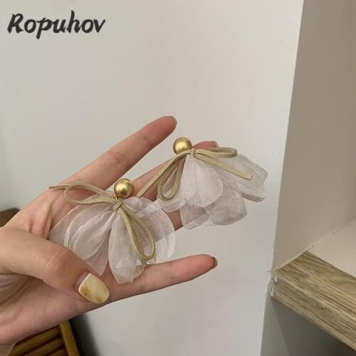 Ropuhov 2021 New Korean Jewelry Gift Silver Needle Bow Snow Yarn Flower Sweet and Lovely Design Personality Earrings Wholesale