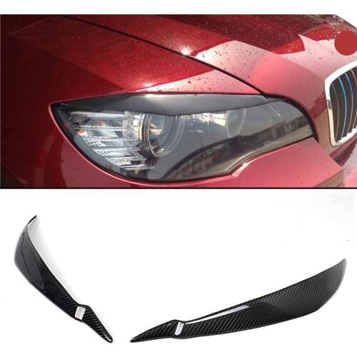 New 2x 100% Real Carbon Fiber Headlights Eyebrows Eyelids Car Headlight Eyelids Cover Eyebrows For BMW E71 X6 X6M 2008 2009-2014