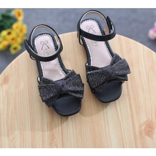 Children Sandals Shoes Girls Bow-Knot Hook & Loop Summer Breathable Princess Kid Party Fashion Beach Flat Toddler Baby