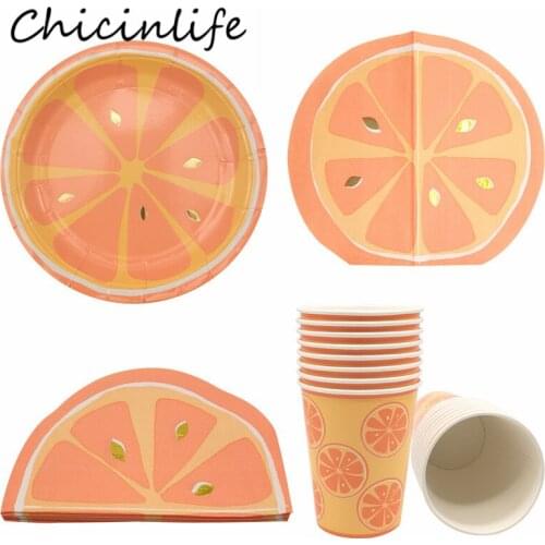 Chicinlife Grapefruit Paper Plates Cups Napkins Disposable Tableware Kids Birthday Party Decoration Wedding Summer Party Supplie