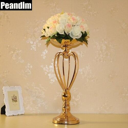 PEANDIM 50cm Height Metal Candle Holder Wedding Gold Centerpiece Flower Vase Stands Home Party Decoration