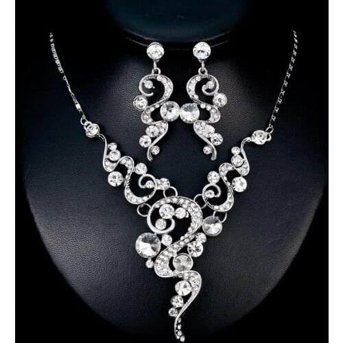 Luxury Bridal Jewelry Sets Zircon Crystal Hollow out Flower Necklace Earrings Sets Women Wedding Bridesmaid Accessories