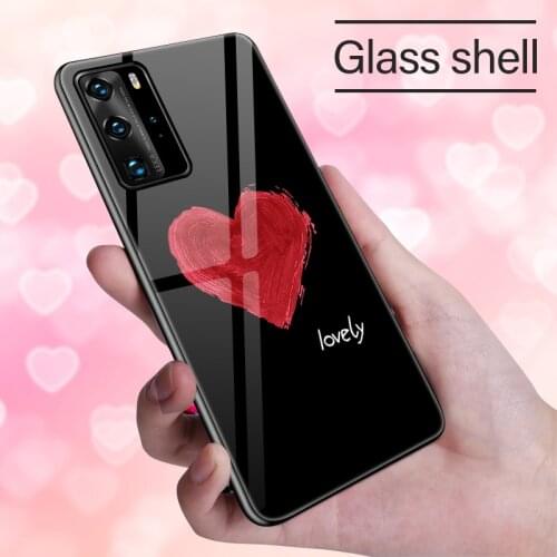 Luxury Cute Heart-shaped Tempered Glass Phone Case For Huawei P40 P30 P20 Lite Mate 30 20 10 Pro Honor Ultra-thin Silicone Cover
