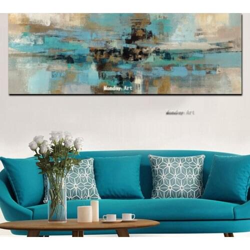 Hand painted Light Blue Canvas Painting Modern Abstract Oil Painting Wall Art paintings for Bedroom Living Room Cuadros Decora