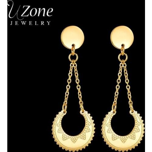 UZone Bohemian Stainless Steel Crescent Moon Hoop Earrings Gold Drop Earrings For Women Girls Anniversary Jewelry Gift Brincos