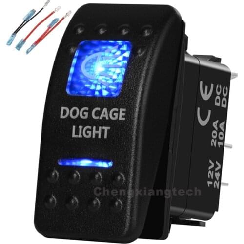 Blue Led 5 Pin on-off SPST Rocker Push Switch Dog Cage Light Waterproof Overload protection Car Boat 12v/24v+Jumper Wires Set