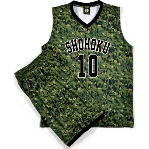 Slam Dunk Jerseys Shohoku #10 Sakuragi Hanamichi Military Camouflage Basketball Jersey Sets (Tops+Shorts) Men Cosplay Costume