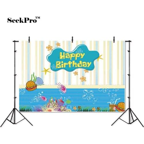 Thin vinyl happy birthday hamburger sea children Banner Backgrounds Printed Professional Indoor Photographic studio Backdrop