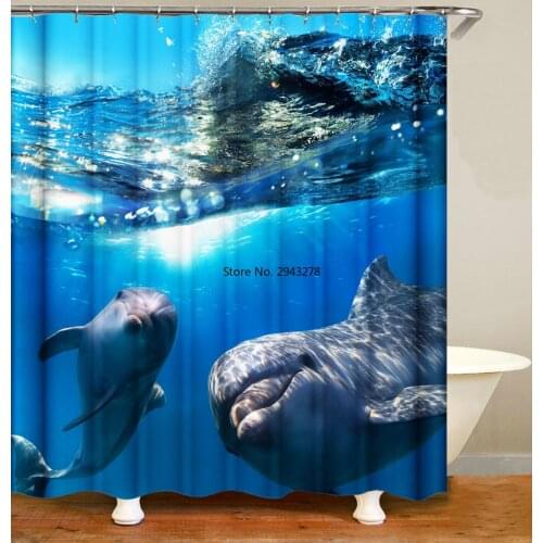 New Underwater World Fish Turtle 3d Shower Curtains Ocean Dolphin Fabric Waterproof Polyester Bath Curtain Bathroom Decor Screen