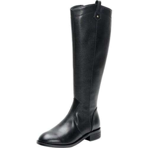 Women Motorcycle Shoes Woman Shark Buckle Long Boots Sexy Mujer Zipper Casual Flat Shoes Round Toe Real Genuine Leather