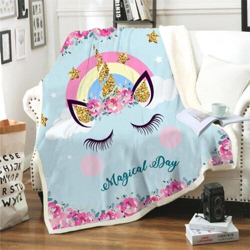 2019 Cartoon Pink Unicorn Series Blanket For Bed Sofa Thick Warm Plush Velvet Blanket Soft Throw Blanket Adults Kid Bedclothes