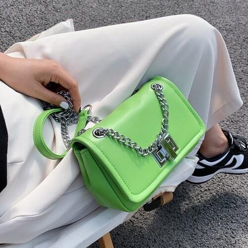 2021 Green Simple Small PU Leather Flap Crossbody Bags for Women Summer Trend Female Branded Chain Shoulder Handbags and Purses
