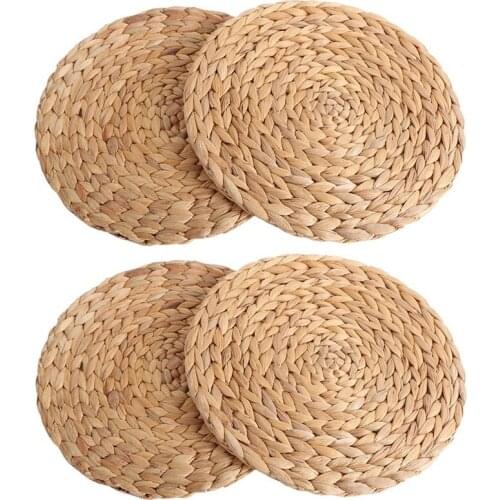 4 Pc Natural Water Gourd Woven Placemat Round Woven Rattan Table Mat Water Gourd Placemat Round Pad Woven Green Tropical Wedding