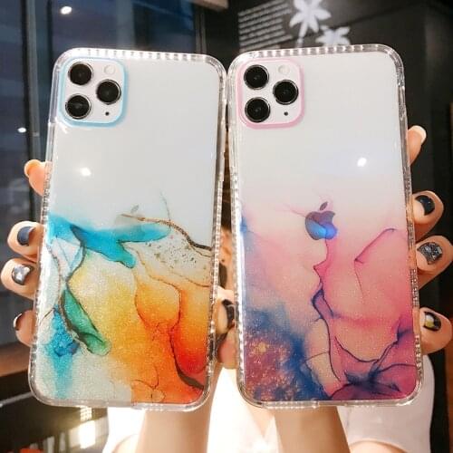 Glitter Gradient Marble Transparent Phone Case For iPhone 12 11 Pro Max XR XS Max X 7 8 Plus SE 2020 Shockproof Soft Back Cover