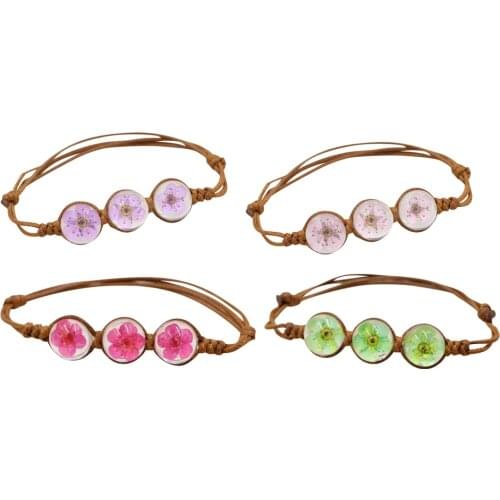 Bohemia Bracelets For Women Adjustable Dried Flower Bracelets Bangle Gift Glass Ball Jewelry Gift