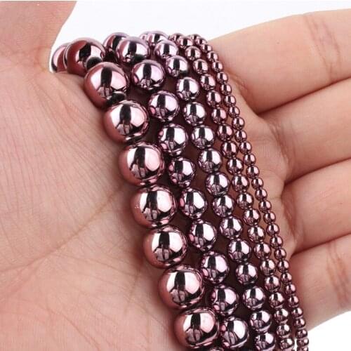 Natural Stone Light Purple Hematite Loose Spacer Beads For Jewelry DIY Making Bracelet Accessories 15'' Pick Size 3 4 6 8 10mm