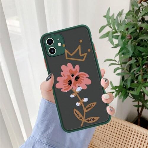 JAMULAR Cute Crown Graffiti Art Flowers Phone Case For iPhone XS MAX 7 11 Pro X XR SE2020 8 6 Plus Shockproof Matte Cover Fundas