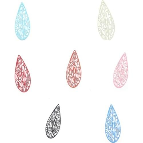 DoreenBeads 10 PCs Fashion Copper Pendants Orange-red Colorful Dragonfly Animal Wing Filigree Stamping Jewelry DIY 4.5 x 1.7cm