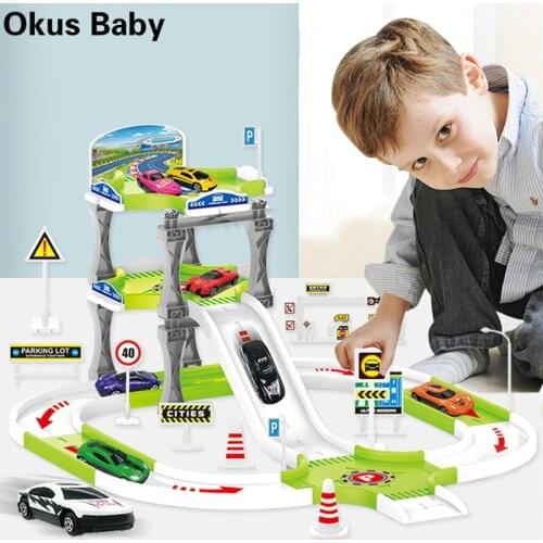 DIY Multi-Track Rail Car Electronic Racing Car Children Game Boys Rail Building Block Educational Toy Free alloy car model