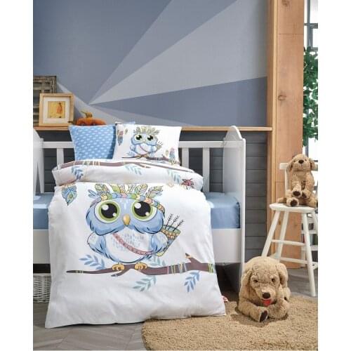 Cotton Box Baby Quilt Bedspread Single, Duvet Cover, Flat Sheet, Pillow Cover, Baby Room, Baby Gift, Girls and boys Owl Bluesi
