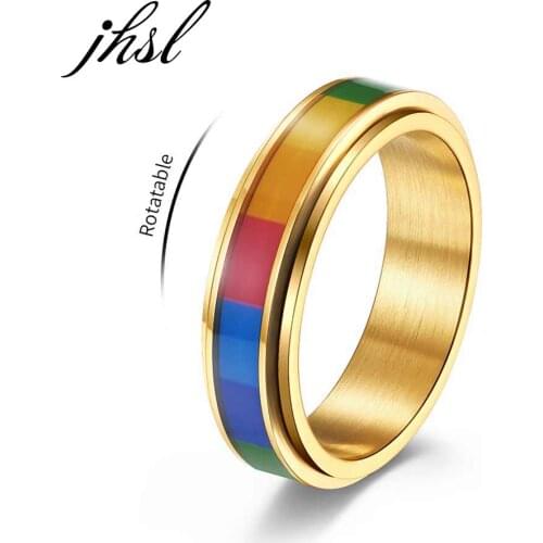 JHSL New 6mm Men Colorful Enamel Rainbow Gay Rings Stainless Steel Fashion Jewelry High Quality Size 6 7 8 9 10 11 12