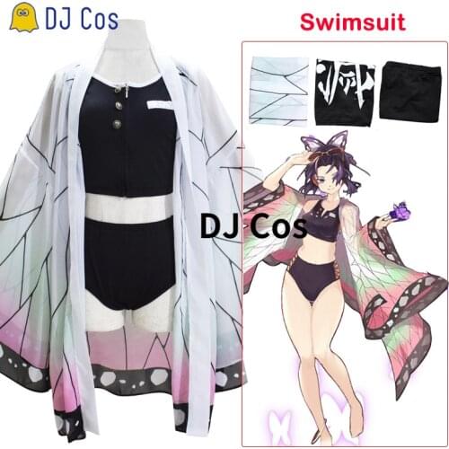 Anime Demon Slayer Kochou Shinobu Swimming Suit Summer Kimetsu No Yaiba Swimwear Bathing Swimsuit Cosplay Costume Summer