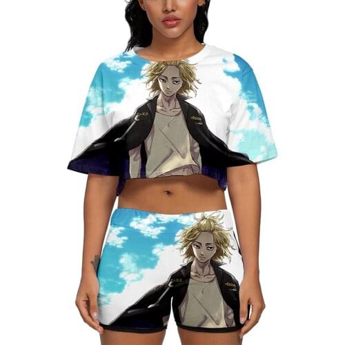 Crop Short Suit Tokyo Revengers Anime Uniform Cosplay 3D Print T-shirt Pants Two Piece Set Women Girl Tracksuit Summer Outfits