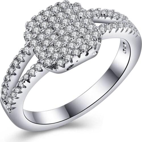 Square face silver plated jewelry lady princess cut unique engagement rings 925mall Cubic Zircon wedding bands for women men