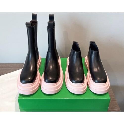 2021 Autumn and Winter New Tobacco Boots Round Toe Thick-soled Womens Boots Color Matching Chelsea Boots Ankle Boots