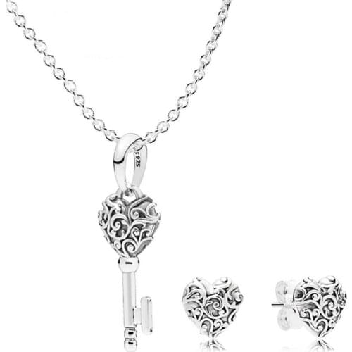 NEW 100% 925 Sterling Silver Sweet Fashion Women REGAL HEARTS EARRING STUDS Necklace Set Gift Original Jewelry B800959