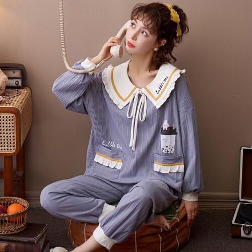 Autumn Fashion Pajamas For Women Cotton Pijamas Cute Cartoon Sleepwear Winter Warm Cotton Kawaii Princess Style Female Nightwear