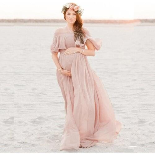 Maternity Dresses For Photo Shoot Women Dress Photography Props Short Sleeve Ruffles Solid Maternity Photography Dresses